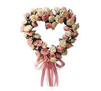 Holiday Seasonal Garland Wreath Silk Rose Wreath Heart Shaped Door Decoration Flower Garland For Home Elegant Fabric Floral Ring (A, 35cm)