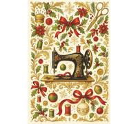 Holiday Sewing Journal - 120 Page Lined Notebook with Vintage Christmas Machine Design for Quilters and Sewists: A festive sewing notebook with poinsettias, holly, ribbons, and ornate golden details