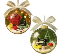 Holiday Sewing Snow Globe Ornament - Holiday Sewing Ornament, Personalized Quilter Christmas Keepsake, Sewing Lovers, Party Gift Decorations (2 Pcs Green+Red)