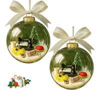Holiday Sewing Snow Globe Ornament, Sewing Machine Christmas Tree Ornaments, Retro Sewing Machine Themed Holiday Decor, Antique Hanging Decoration, Party Gift for Quilters Sewers(02 * 2)
