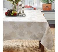 Holiday Silver Gold Snowflakes Metallic Jacquard Woven Tablecloth (70"x108" Tablecloth)