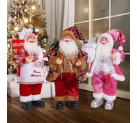 Holiday Sitting Santa Claus Figurine Doll for Christmas Decoration, for Room and Fireplace, Adds Cozy Festive Feel to Any Space (A+B+I)