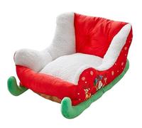 Holiday Sleigh Pet Bed, Christmas Theme Dog and Cat Den, Red and White Plush, Soft Washable Winter Warm Pet House with Decorative Elf Feet (red, 25 * 18 * 13in)