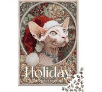 Holiday Sphynx Cat Art Print Jigsaw Puzzles Puzzles for Adults Kids. 1000 Pieces Whimsical Challenge Toy Educational Games Home Decoration for Educational Games Gifts 52x38cm/1000pcs