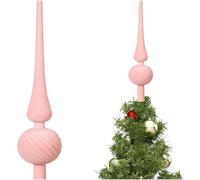 Holiday star ornament made of plastic with a flocked velvet gourd shape, includes stable base to secure positioning on Christmas trees of different sizes (Pink)