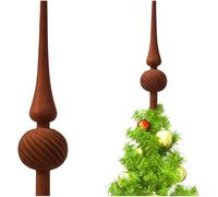 Holiday star ornament made of plastic with a flocked velvet gourd shape, includes stable base to secure positioning on Christmas trees of different sizes (Brown)