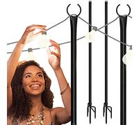 Holiday Styling String Light Pole - Outdoor Metal Poles with Hooks for Hanging String Lights - Garden, Backyard, Patio Lighting Stand for Parties, Wedding