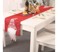 Holiday Table For Runner Featuring Farmhouse Style and Hanging Legs with Rudolph Motif for Christmas Dining and Seasonal Decor (Red)