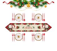 Holiday Table Runner - Red And White Linen Cloth, Seasonal Christmas Decoration | Premium 72 Inch Cotton Blend Fabric Design, Charming Dining Accessory For Office Home Outdoor Indoor Table Setting