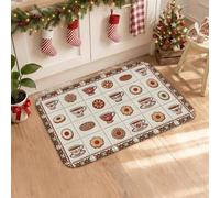 Holiday Tea Party and Baking Treats Teapots Kitchen Rugs 16x24 Inch | Winter Evergreen Sprigs, Kitchen Sink Rug, Festive Baking Motifs, Farmhouse Kitchen Decor, Seasonal Tea Time Theme