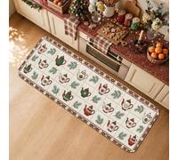 Holiday Tea Party and Baking Treats Teapots Kitchen Rugs 16x47 Inch | Winter Evergreen Sprigs, Kitchen Sink Rug, Festive Baking Motifs, Farmhouse Kitchen Decor, Seasonal Tea Time Theme