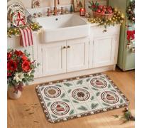 Holiday Tea Party and Baking Treats Teapots Kitchen Rugs 20x31 Inch | Winter Evergreen Sprigs, Kitchen Sink Rug, Festive Baking Motifs, Farmhouse Kitchen Decor, Seasonal Tea Time Theme