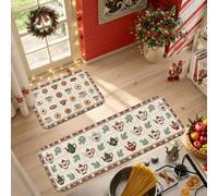 Holiday Tea Party and Baking Treats Teapots Kitchen Rugs Sets of 2 | Winter Evergreen Sprigs, Kitchen Sink Rug, Festive Baking Motifs, Farmhouse Kitchen Decor, Seasonal Tea Time Theme
