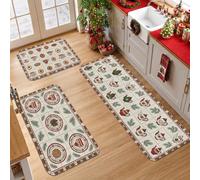 Holiday Tea Party and Baking Treats Teapots Kitchen Rugs Sets of 3 | Winter Evergreen Sprigs, Kitchen Sink Rug, Festive Baking Motifs, Farmhouse Kitchen Decor, Seasonal Tea Time Theme