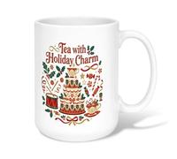 Holiday Tea Party Nutcracker Theme Cake Christmas Ceramic Coffee Mug 15oz | Fanciful Holiday Illustration, Tea Cup, Nutcracker Motif, Festive Tea Party Theme, Winter Seasonal Decor