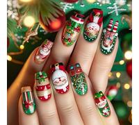 Holiday Themed Press On Nails With Santa And Gift Box Stick On False For Parties And Family Gatherings 24Pcs Full Cover Artificial Nails