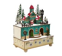 Holiday Themed Wooden Music Box Hand Painted Christmas Scenes Melodies Props Musical Box