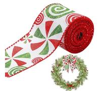 Holiday Tree Decoration Ribbon - Festive Burlap Candy Design, Wired Wrapping Roll, Rustic Craft Trim | Colorful Wire Edge Garland, Christmas Tree Texture Roll, Gift Packaging, Wreath Bow