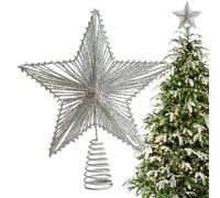 Holiday Tree Finial - Star Accent for the Home, Festive Star Topper, Outdoor Indoor Vintage Cottage Style, Glittering Night Display Decoration for Seasonal Christmas Decor, 11.81 Inches