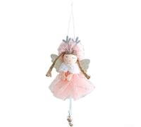 Holiday tree hanging decoration featuring angel with wings and antlers, complemented by tulle skirt for charming festive appeal (Pink)