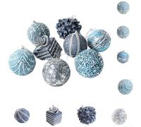 Holiday Tree Ornament Collection of 8 Pieces Featuring Blue Glitter Foam Balls with Bow and Snowflake Accents for Festive Use (K)