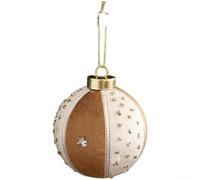Holiday Tree Ornament with Brown Patchwork Fabric Covered Foam Ball and Gold Dust Details for Elegant Seasonal Decorations (Style A)