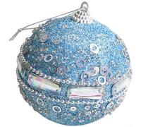 Holiday Tree Ornaments Set 8 Pieces with Blue Glitter Foam Balls and Bow Snowflake Features for Seasonal Tree Display (A)