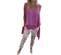 Holiday Two Piece Outfit Women, Deep Round Neck Sleeveless Tops Irregular Hem Double Layered Tops Leggings Full Length Trousers With Pockets Floral Printed Pants Trendy Streetwear Holiday Daily Wear