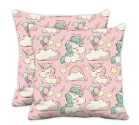 Holiday Unicorns Cusion Covers Crystal Velvet, Festive Rainbow Unicorns Sofa Seat Throw Pillow Covers 50cm X 50cm, 20X20 Inch Pillow Case for Sofa, Mum Gifts Boyfriend Gifts, Set of 2