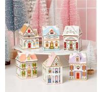 Holiday Village Spice House Set, 6 Mini Christmas Gingerbread Houses Jars, Festive Decor Kitchen Countertop Christmas Candle or Wax Warmer Display Cozy Decoration Coffee Bar Home