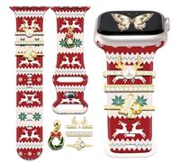 Holiday Watch Band Charms with Band Compatible With Apple Watch with Decorative & Rings Loops 38mm/40mm/41mm/42mm/44mm/45/49mm for iPhone iWatch SE/Series9 8 7 6 5 4 3 2 1 Replacement Strap