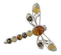 HolidayGiftShops Sterling Silver and Baltic Amber Dragonfly Brooch