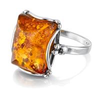 HolidayGiftShops Sterling Silver and Baltic Honey Amber Rectangle Adult Ring Makell- Size R 3/4