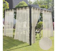 HolidayIdeas 4 Panels Outdoor Curtains for Patio-Natural Linen Semi Sheer Curtains for Patio Waterproof, Privacy Sun Light Indoor Outside Drapes for Gazebo, Pergola, Balcony, Pool, Backyard 54x95 Inch