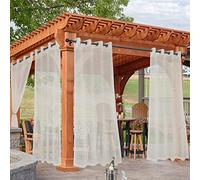 HolidayIdeas Beige Outdoor Sheer Curtains for Patio Waterproof, 2 Panels - 54 x 95 Inch - Light Filtering Voile Outside Curtains Grommet Drapes for Front Porch, Gazebo, Pergola, Backyard