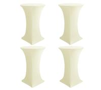 HolidayIdeas Cocktail Table Covers, 4 Pack - Fitted Stretch Spandex Square Corners Cocktail Tablecloths (Butter Cream, Fit for 30"-32" Diameter x 43" Height Tables)