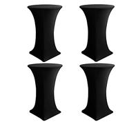 HolidayIdeas Cocktail Table Covers, 4 Pack - Fitted Stretch Spandex Square Corners Highboys Cocktail Tablecloths for Bar, Pub (Black, Fit for 30"-32" Diameter x 43" Height Tables)