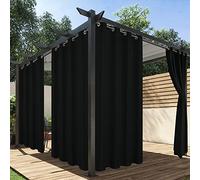HolidayIdeas Extra Wide Outdoor Curtains for Patio Waterproof, 2 Panels - 110 x 95 Inch - Privacy & Light Filtering Curtains Grommet Outside Curtains for Porch, Gazebo, Pergola, Backyard (Black)