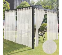 HolidayIdeas Linen Outdoor Sheer Curtains for Patio Waterproof-4 Panels Semi Sheer Wide Grommet Indoor/Outside Ivory Voile Curtains for Living Room, Bedroom, Porch, Pergola, Cabana 110x84 Inch