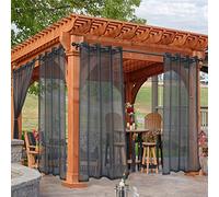 HolidayIdeas Outdoor Sheer Curtains for Patio Waterproof,4 Panels - 54 x 84 Inch - Grey Light Filtering Voile Outside Curtains Grommet Drapes for Front Porch,Gazebo,Pergola,Backyard (VR-4P-5484-Grey)