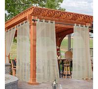 HolidayIdeas Outdoor Sheer Curtains for Patio Waterproof, 4 Panels - 54 x 84 Inch Light Filtering Voile Outside Grommet Drapes Front Porch, Gazebo, Pergola, Backyard, Linen Color (VR-4P-5484-Linen)