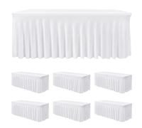 HolidayIdeas White 4ft Spandex Tablecloth 6 Pack Fitted Stretch Rectangluar Table Skirts 24x48 Inch, Wrinkle-Free Floor Length Polyester Table Cover for Weddings Parties Banquets Events