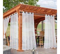HolidayIdeas White Outdoor Sheer Curtains for Patio Waterproof, 4 Panels - 54 x 84 Inch Light Filtering Voile Outside Grommet Drapes Front Porch, Gazebo, Pergola, Backyard (VR-4P-5484-White)