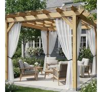 HolidayIdeas White Outdoor Sheer Curtains for Patio Waterproof-4 Panels Linen Semi Sheer Wide Grommet Indoor/Outside Voile Curtains for Living Room, Bedroom, Porch, Pergola, Cabana 110x84 Inch