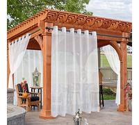 HolidayIdeas White Sheer Curtains for Patio, 4 Panels - 100 x 95 Inch Extra Wide Voile Outside Light Filtering Grommet Drapes Front Porch, Gazebo, Pergola, Backyard, (VR-4P-10095-White)