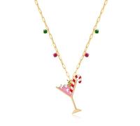 HolidayQbee Christmas Necklace for Women - White Blue Snowflakes, Pink Glass, Green Christmas Tree, Light Bulb Fashion Jewelry, Brass, No Gemstone