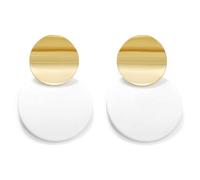 HolidayQbee Geometric Disc Drop Earrings For Women, Gold & White Statement Dangle, Hypoallergenic Nickel-Free, Lightweight, Tarnish-Resistant Fashion Jewellery