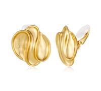 HolidayQbee Gold Clip on Earrings, Chunky Spiral Geometric Ear Clips, Smooth Polished Twisted Dangle Alternative, Non-Pierced Jewellery for Her