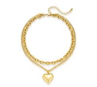 HolidayQbee Gold Heart Pendant Necklace For Women, Layered Chain Choker With Adjustable Extender, Hypoallergenic Nickel-Free, Lightweight, Tarnish-Resistant Fashion Jewellery
