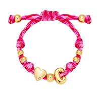 HolidayQbee Initial C Bracelet For Women Girls, Pink Braided Rope Adjustable Friendship Bracelet With Gold Tone 3D Heart And Letter Charm, Personalised Jewellery Gift
